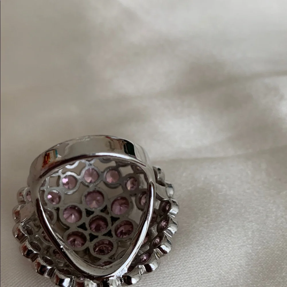 Sterling Sliver Dome Ring with Pink Gemstones